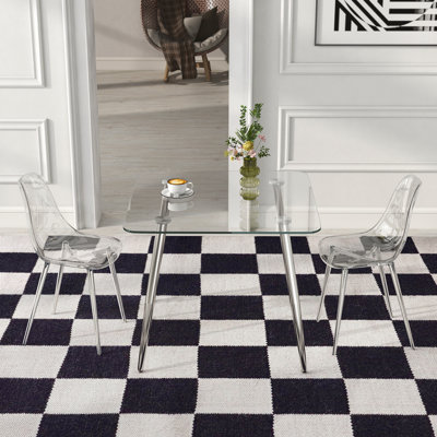 Ensemble de table de salle à manger 36 pouces en verre avec 2/4 chaises transparentes, pieds en métal argenté pour salle à manger / cuisine moderne