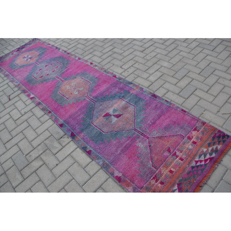 Tapis turc Herki vintage rose vif pour la décoration intérieure et les espaces de cuisine - Article 7886