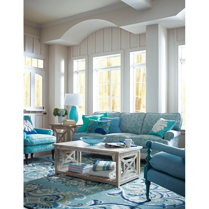 Adelaide Hand Hooked Aqua/Green/Ivory Wool Rug, Rectangle 3' x 5'