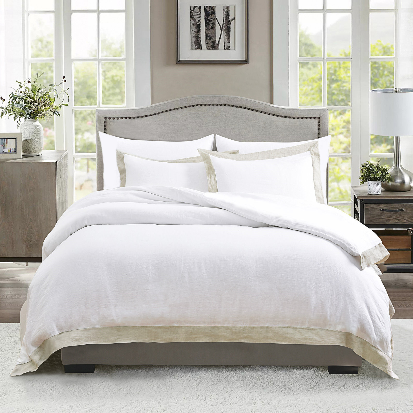 Benni 100% Linen Duvet Cover Set, Queen Duvet Cover + 2 Standard Shams, Natural
