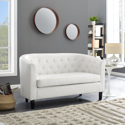 Tedie Faux Leather Loveseat, Button Tufted Barrel Loveseat, Mid-century Modern Loveseat Sofa, Sofa Couch by Winston Porter