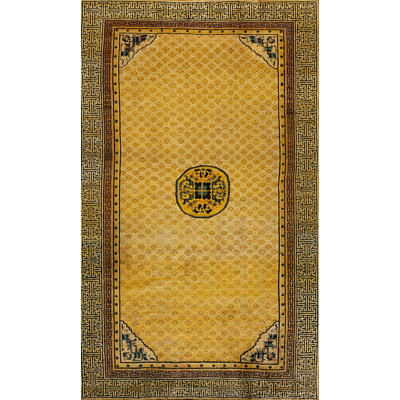 Antique Ningxia Hallway Runner Silk Gold Rug