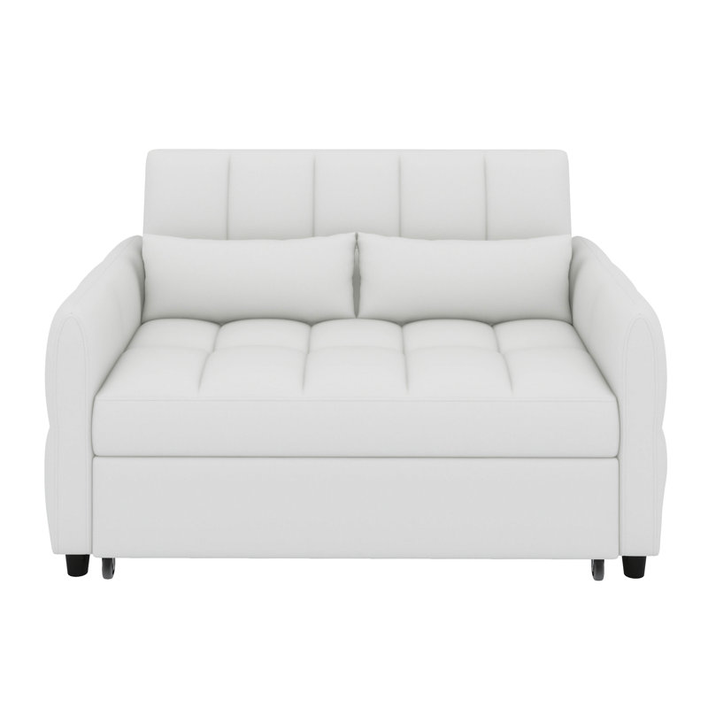 Canapé-lit avec causeuse et canapé-lit avec dossier réglable, trois ports USB et deux coussins, Beige
