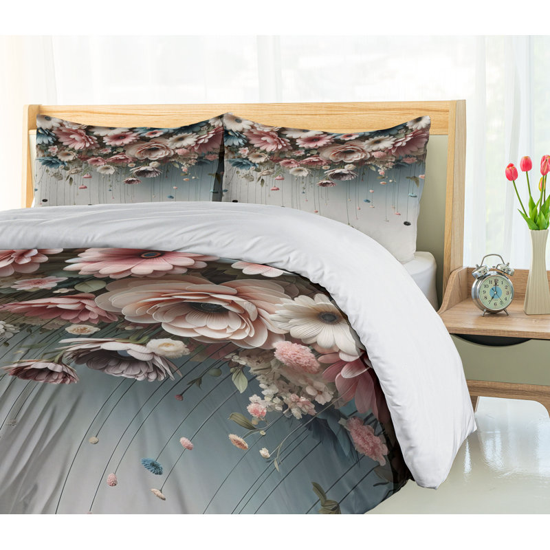 Flower Duvet Cover, California King Duvet Cover + 2 Standard Shams