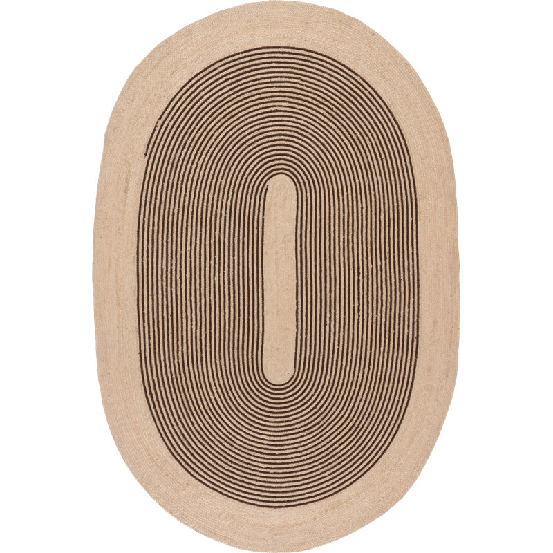 Tapis ovale rayé en jute tressé à la main Padma Lakshmi, Ovale 4 pi x 6 pi