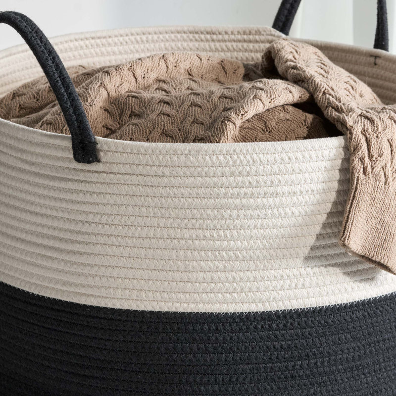 Panier à linge rond en coton, Gris / Blanc