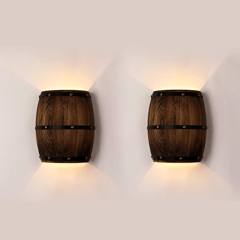 Ensemble de 2 appliques murales tonneau de vin en bois antique