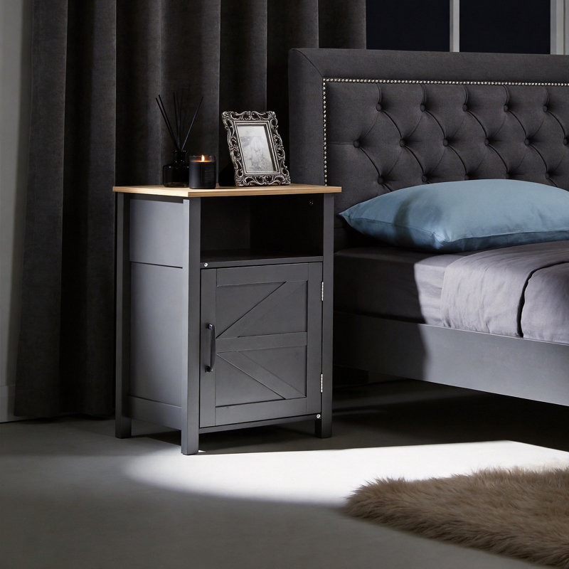 White Open-Shelf Nightstand – E1 Board with MDF Melamine Finish Bedside Table, Grey；Natural Wood