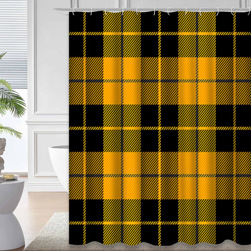 Rideau de douche Halloween à carreaux orange et noir avec 12 crochets, L 72 po x l 78 po