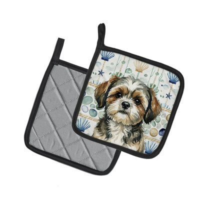 Paire de poignées en verre de mer Brindle Shih Tzu