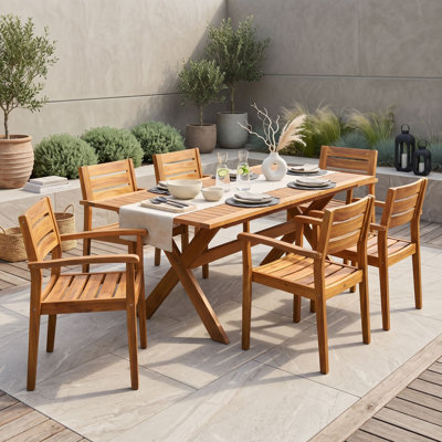 Seven Wood Outdoor Dining Set with Extendable Table and Six Chairs