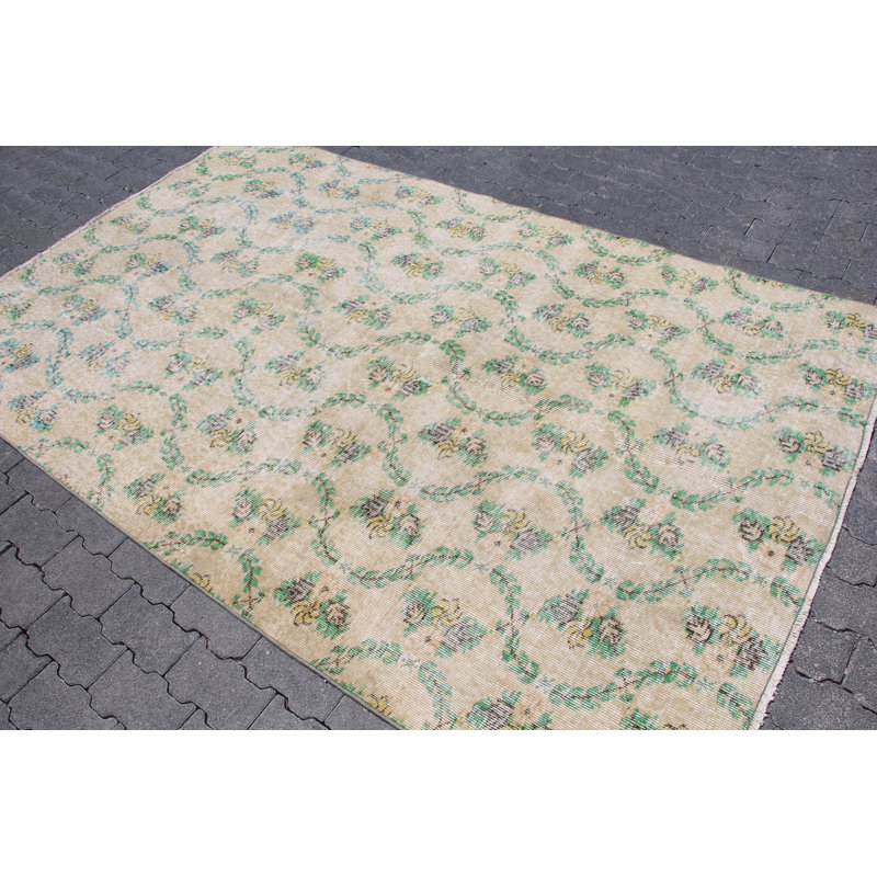 Grand tapis turc rétro en laine beige Anatolian pour chambre à coucher - tapis décoratif oriental Oushak