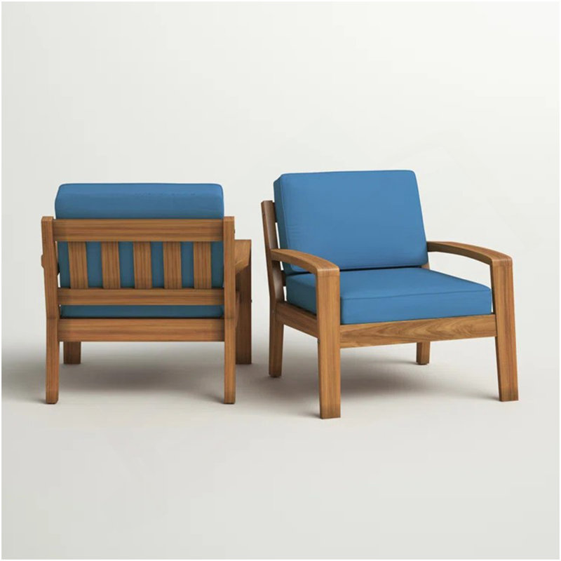 Fauteuil club simple Grenada, Bleu, Naturel