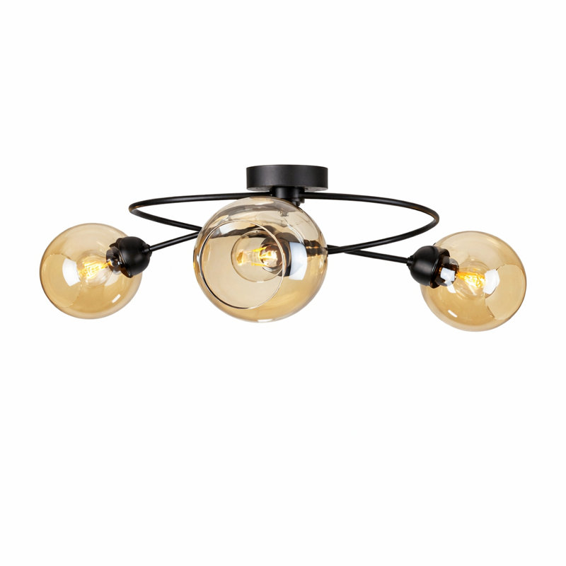 Glass Semi Flush Mount, Colourful, Orange/Honey, 3 Lights