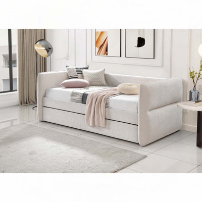 Luxurious 1Pc Modern Daybed Pull Out Trundle Button Tufted Nailhead Trim Bedroom Living Room Furniture by Everly Quinn