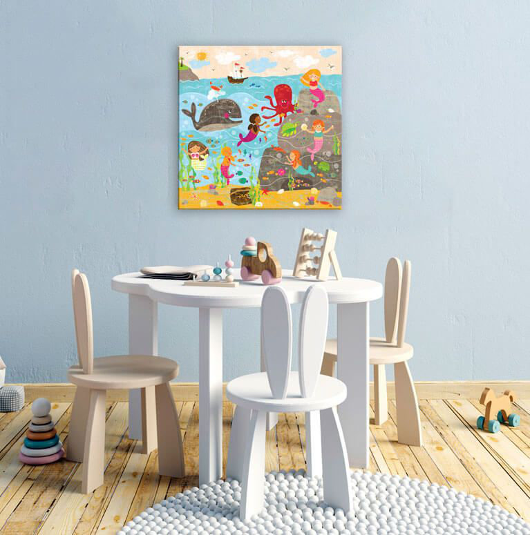 «Mermaid Mingle and Play», art sur toile, H 21 po x L 21 po x l 1,25 po