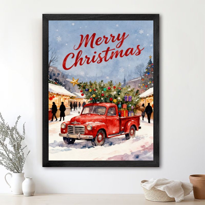 «Black is Vintage Merry Christmas, Christmas is here», reproduction d'art encadrée noire, H 11 po x l 9 po
