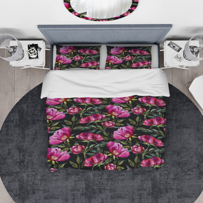 Ensemble de housse de couette peinte à la main designart fleurs sur fond foncé