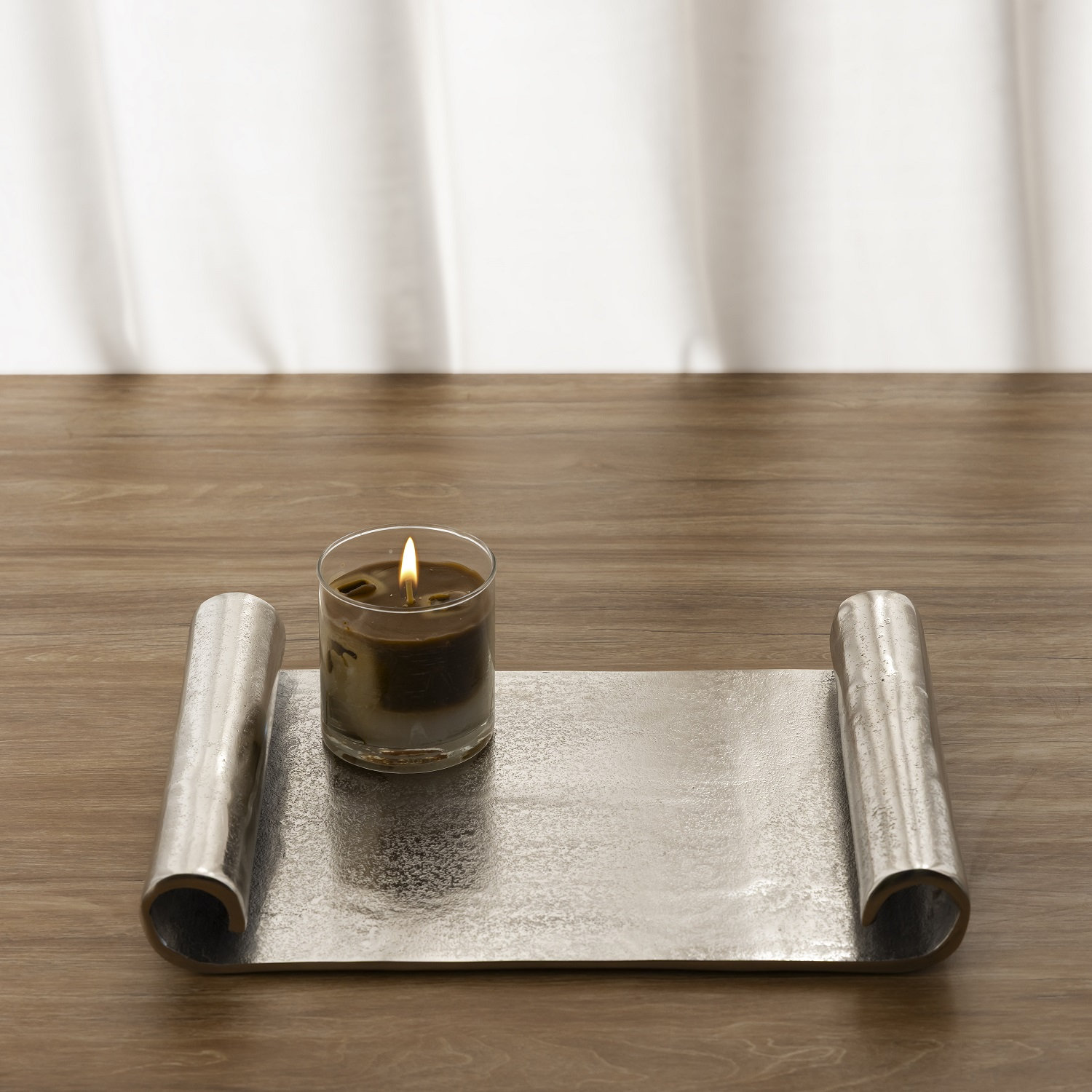 Brass Decorative Tray, 14"W x 10"D x 2"H, Silver