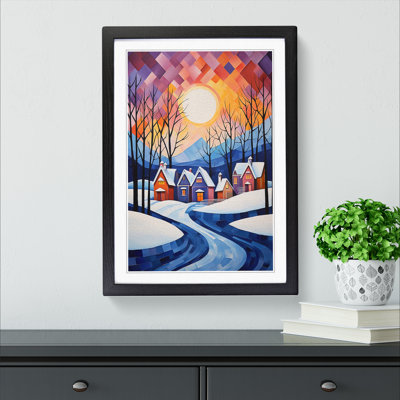 Winter Landscape Cubism No.3 - Single Picture Frame Print on Wood