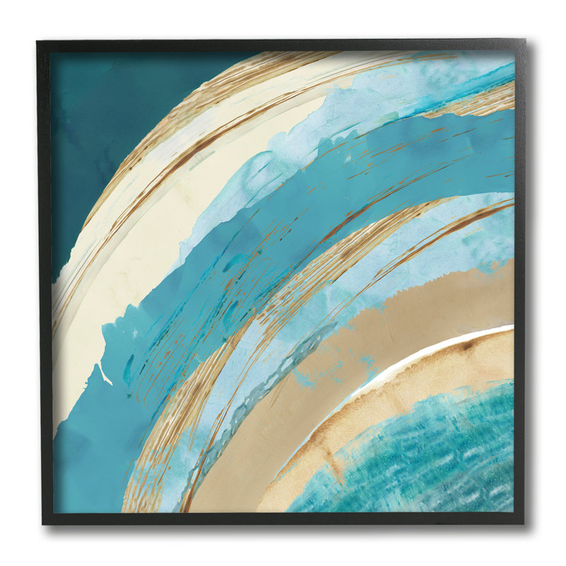 Vague bleue arc-en-ciel abstrait bleu arches beiges, Giclée encadrée noir minuit, H 12 po x l 12 po x P 1,5 po