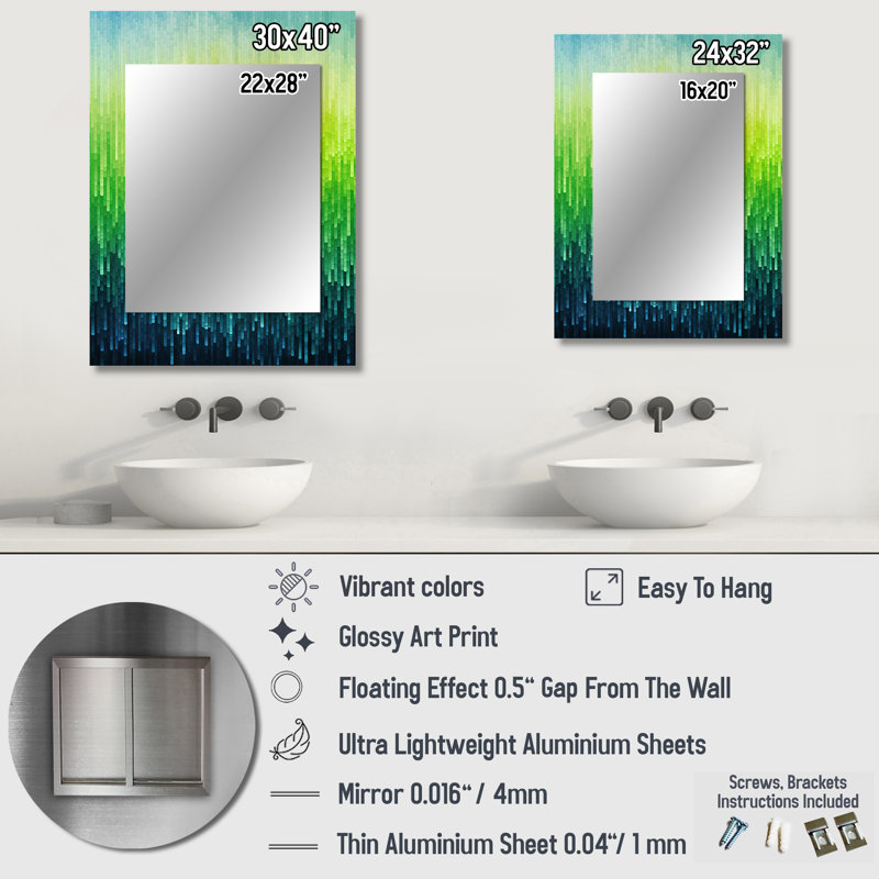 Green Color Code - Rainbow Decorative Wall Mirror, Traditional Mirror, Printed Metal Art, 32" x 24"
