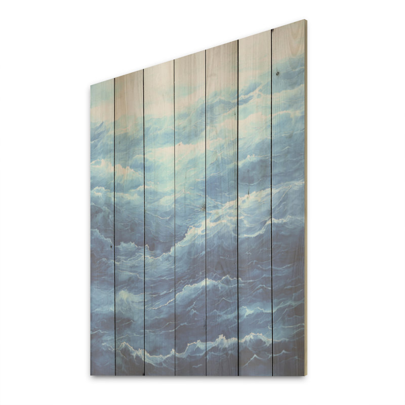 Vague côtière déployant Horizon I - vagues côtières, art sur bois de pin naturel, H 40 po x l 30 po