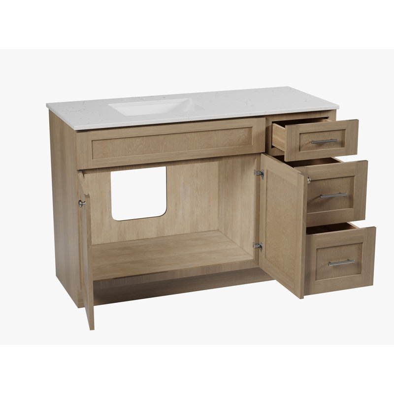 Meuble-lavabo simple 40 po avec plateau en quartz Disar, Gris, Gauche