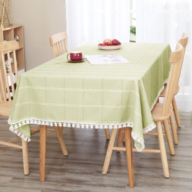 Tablecloths Square Poly-Cotton Blend Tassel Waterproof Fade Resistant Table Cover for Outdoor Picnic, 84" Rectangle, Green