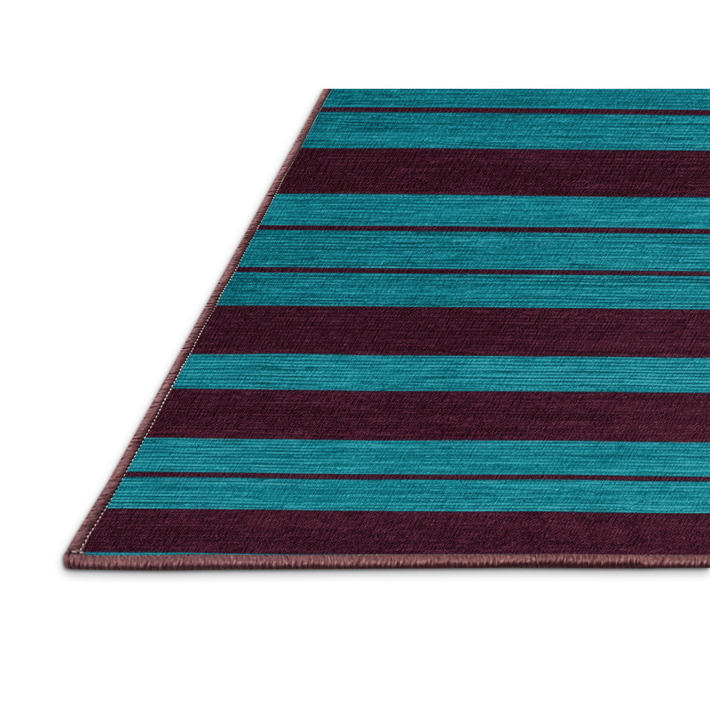 Tapis rouge à rayures horizontales lavable à la machine, Carré 7 pi