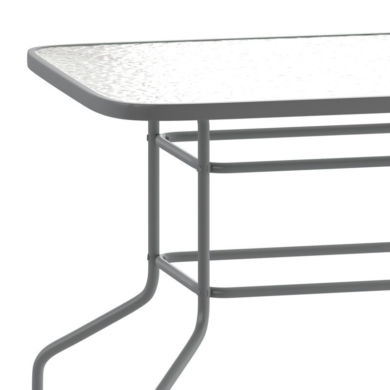Amlie 31.5" x 55" Rectangular Tempered Glass Metal Patio Table with Umbrella Hole by Flash Furniture, Silver