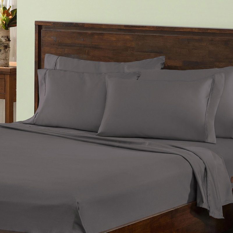 1000 Thread Count Solid Deep Pocket Cotton Blend Bed Sheet Set, Gray, King Sheet Set with 2 Pillowcases