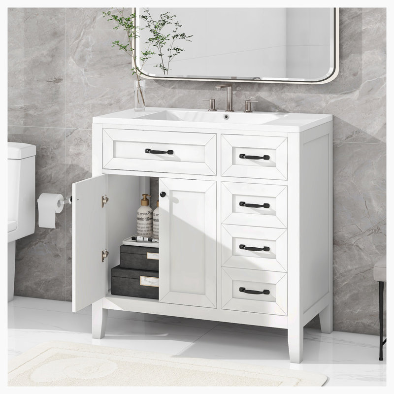 Meuble-lavabo sur pied simple 35,98 po Munazzah, Blanc