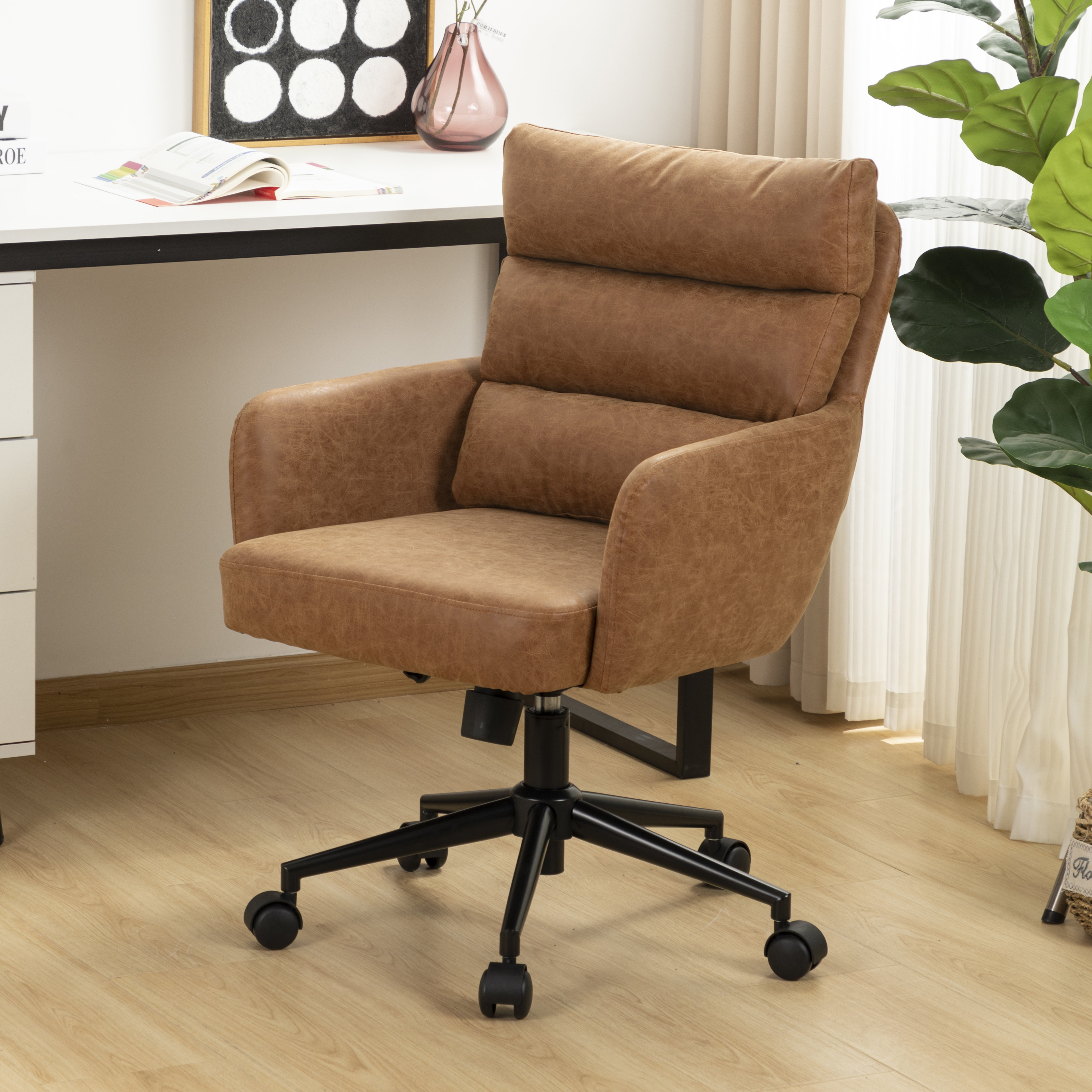 Kopko Swivel Faux Leather Task Chair George Oliver Upholstery Color Yellow
