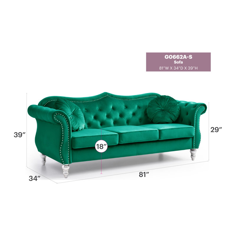 Clouser 82'' Velvet Sofa, Green