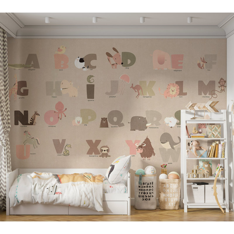 Adhésif mural pelez et collez pour enfants - Alphabet beige, L 68 po x l 96 po