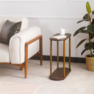 Oval Solid Wood Narrow Side Table, Slim Small Pedestal Coffee Table for Living Room, Modern Minimalist Design for Small Spaces, Recliner Drink Table (Dark Walnut, XLarge)