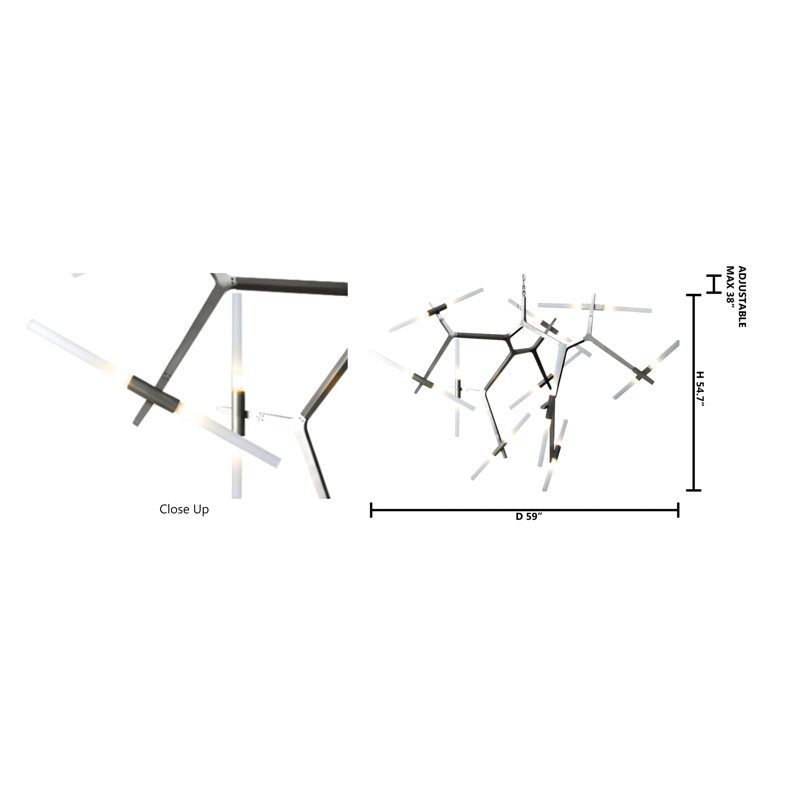Keltner 20 - Light Dimmable Sputnik Modern Linear Chandelier, Satin Nickel