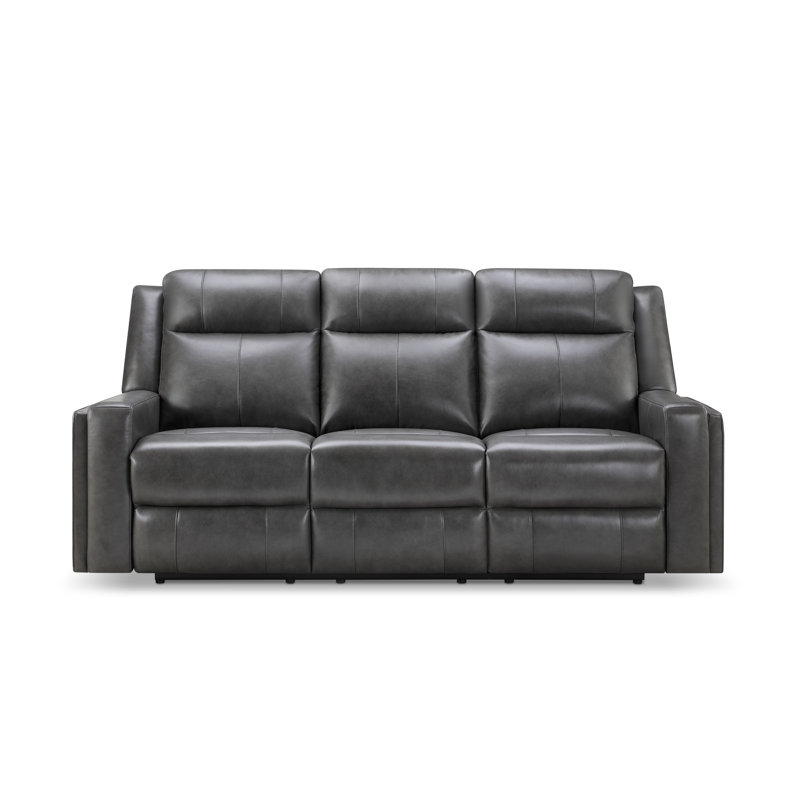Ashlley 81.5'' Leather Reclining Sofa, Gray Genuine Leather