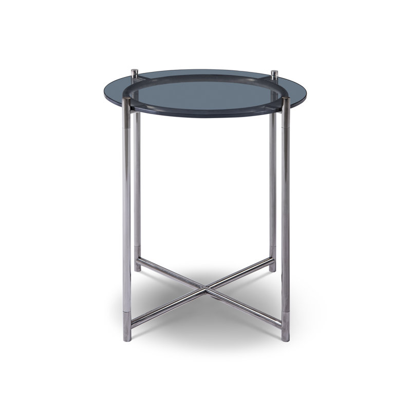 Amandalee Glass Top End Table, Dark Chrome