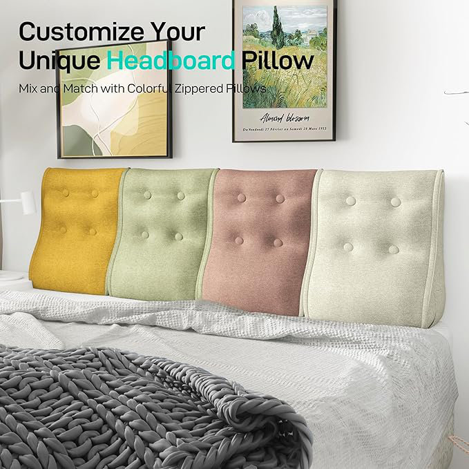 Curved Wedge Reading Pillows Connectable Linen Headboard For Sitting Up In Bed Sofa Backrest Lumbar Support Cushion, Black
