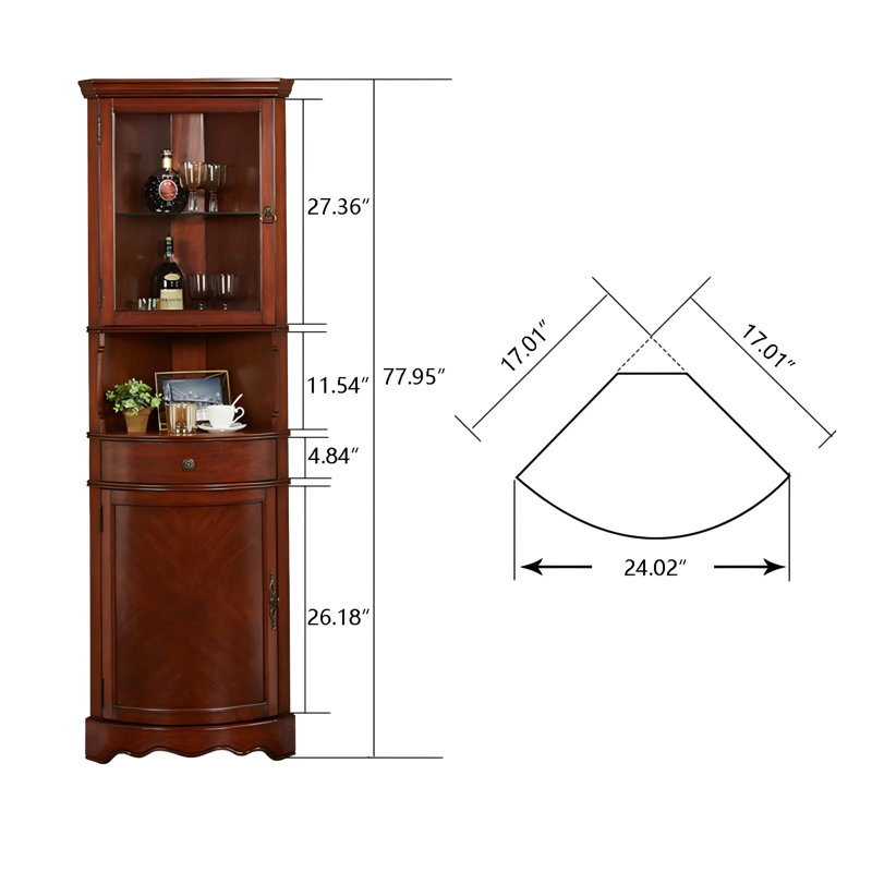 17.01"Retro Solid Wood Rectangular Corner Cabinet