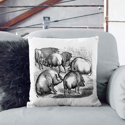 Pigs Illustration Cushion with Filling