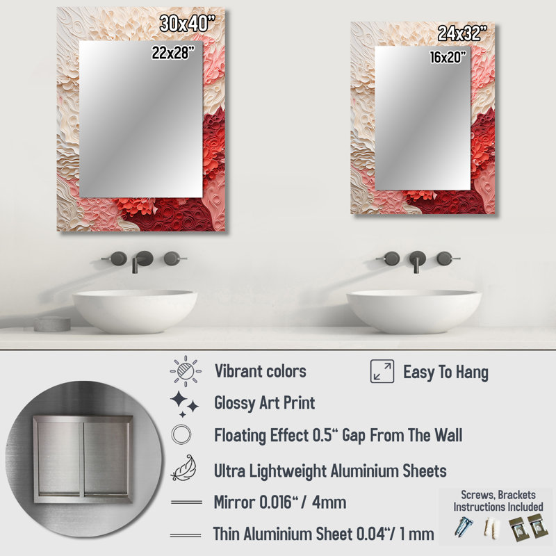 Collage de corail beige et rose - miroir unique corail, grand miroir mural moderne, impression d'art en métal, 32 po x 24 po