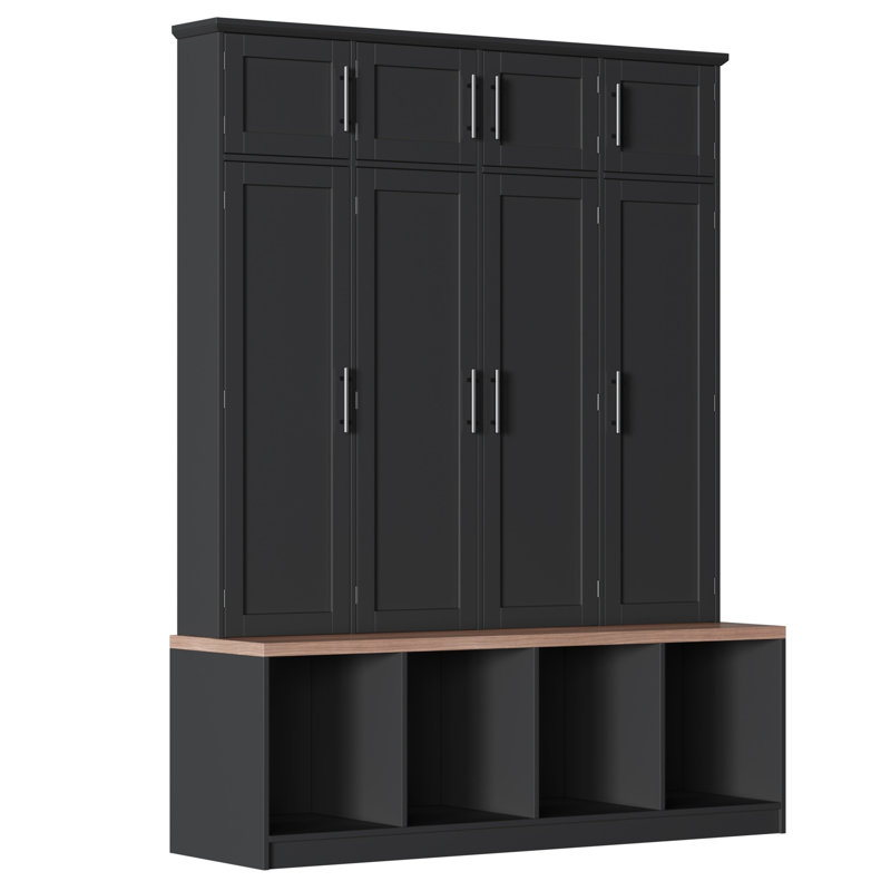 [Assembly Video] Farmhouse Hall Tree With 4 Hidden Hanging Hooks, Black