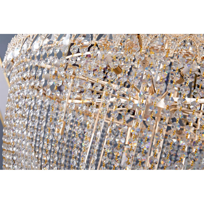 Lustre Empire en cristal à 27 lumières, à intensité variable et à niveaux multiples, H 51,18 po x l 31,5 po x P 31,5 po