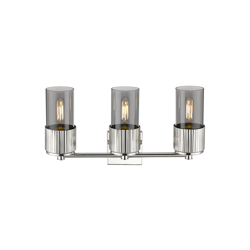 Bolivar - Luminaire de meuble-lavabo mural 3 lumières 7 po - Finition nickel poli - Abat-jour en verre fumée, Fumée