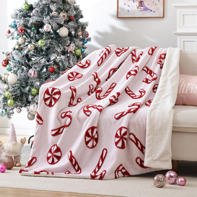  Jeté de Noël pour canapé avec canne en bonbon, couvertures en microfibre touffetée en molleton doux
