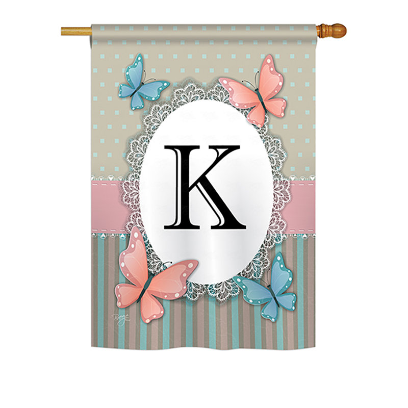 Drapeau de maison / jardin en polyester monogramme à 2 faces Shellman Butterflies, H 40 po x l 28 po, K