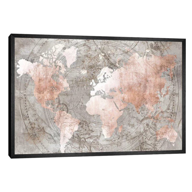 Celestial World Map by Isabelle Z - Print on Canvas, 152.5 cm H x 101.5 cm W, Black Framed